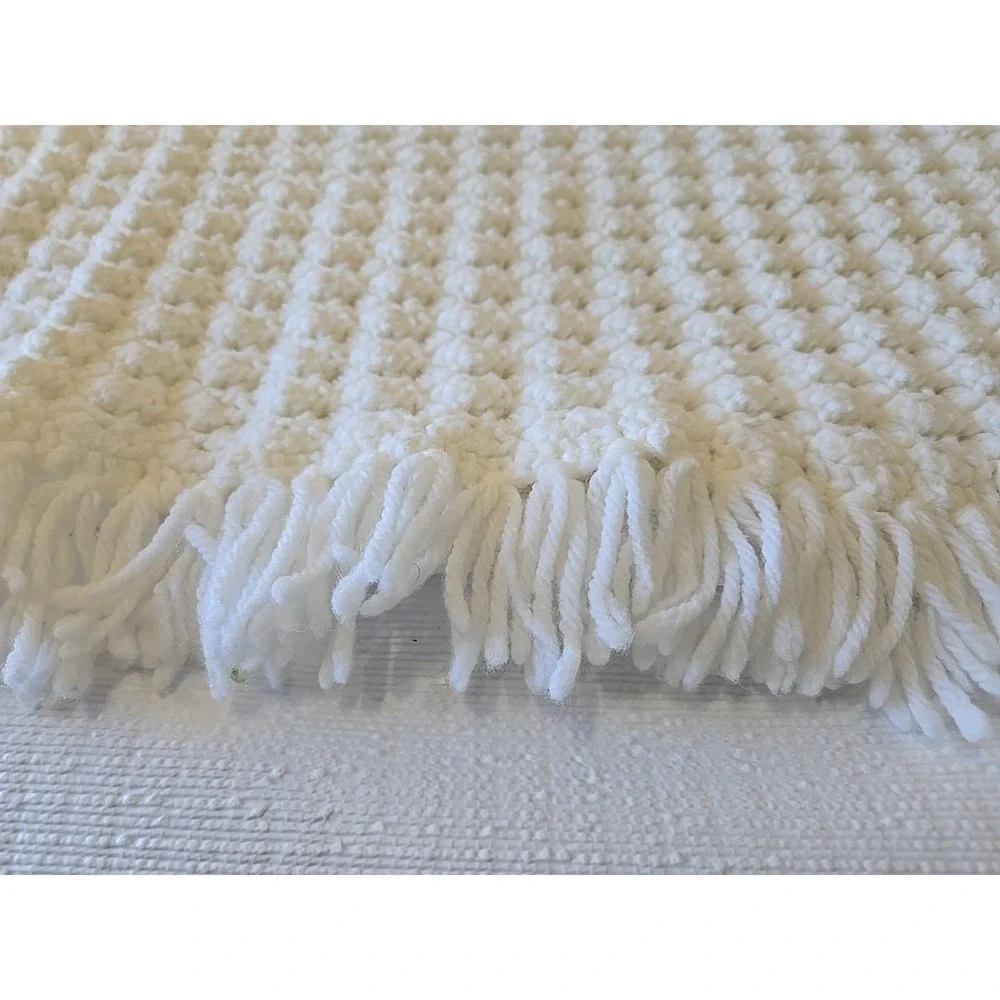 VTG Crochet Afghan Blanket White Throw Handmade Grannycore  Baby Blanket 37x37
